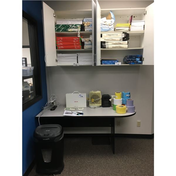 ASSORTED OFFICE ITEMS-PAPER SHREDDER, PORTABLE HEATERS, FIRST AID KIT & LOTS OF PRINTER PAPER