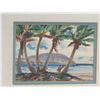 Image 2 : Beachscape with Coconut Trees Artwork, Signed by Artist Meyer Cummins '78, Wood Framed 18"x15"
