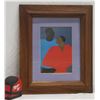 Image 2 : Hawaiian Couple Artwork, Signed by Artist Synthia Saint James, Koa Wood Framed 11"x13"