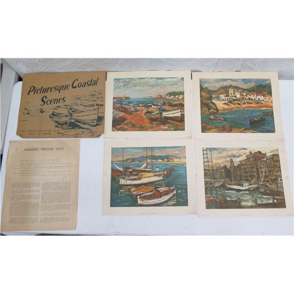 Qty 4 Picturesque Coastal Scenes Reproductions of Amadeo Freixas Vivo 17"x14"