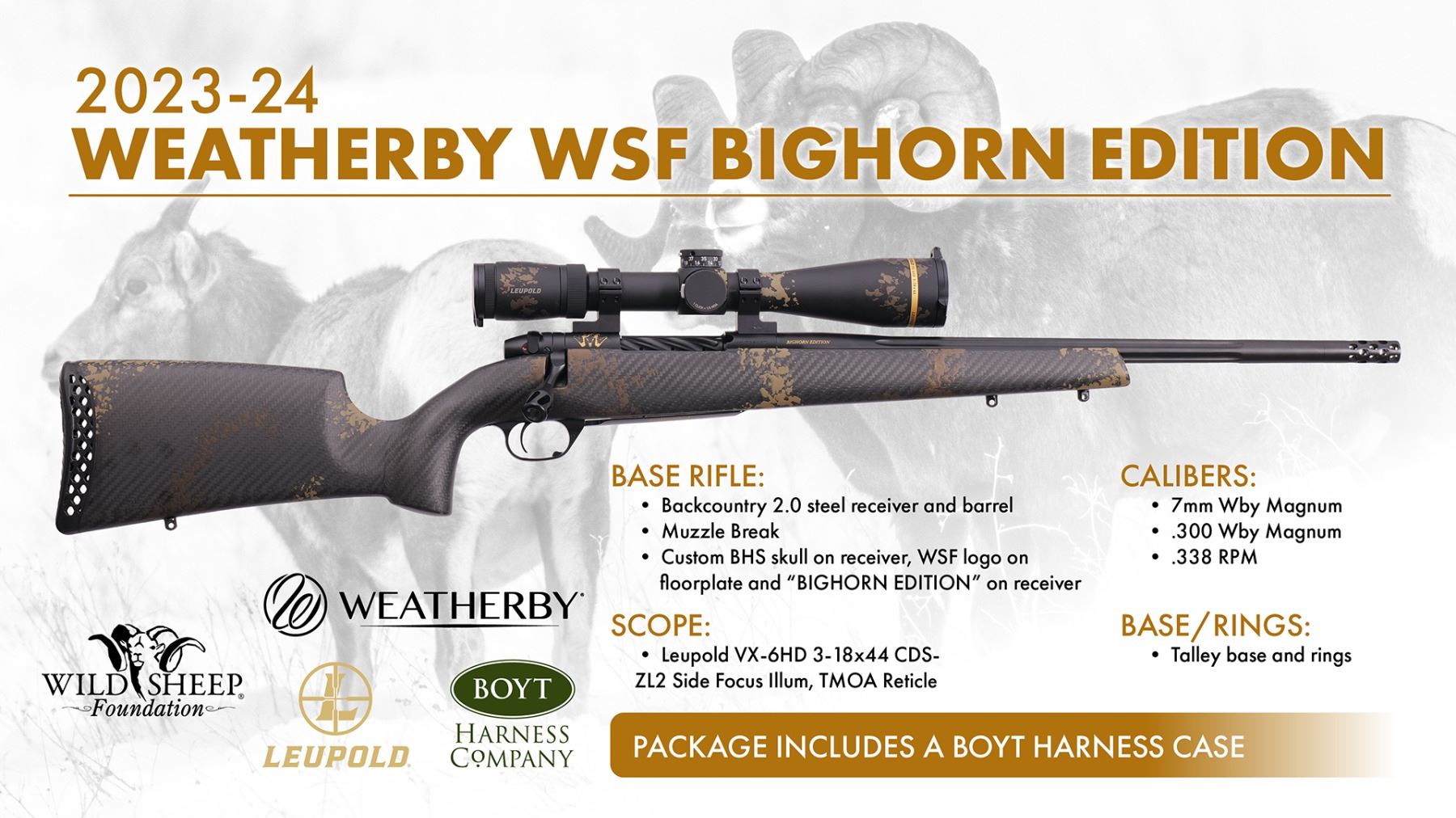 338 Rpm WSF Weatherby Bighorn Edition Rifle Package in 338 RPM