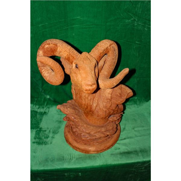 Custom Unique Wood Carved Bighorn Sheep Ram Head