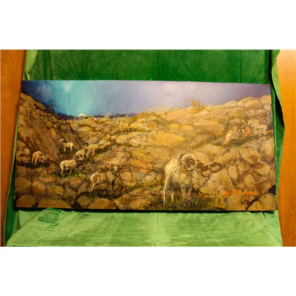 'Hunting Sheep Across The World' Bighorn Acrylic Painting by Jeannie Jacklin