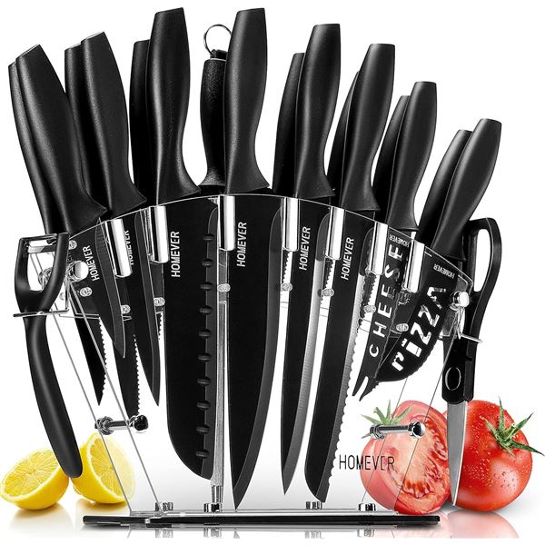 Knife Set, HOMEVER 19 Pieces Knife Block Set with Sharpener, Chef Knife, 6 Pieces Steak Knives, Util