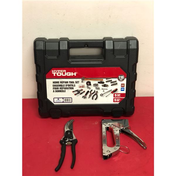 Hyper tough home repair tool set, pruning shear, & staple gun