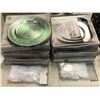 Image 3 : Group of assorted decor items including - approx. 6 boxes of silver chargers plates, large glass cup