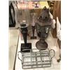 Image 2 : Group of assorted decor items including - easel stand, cup tray, floor hurricane lamp, lanterns, etc