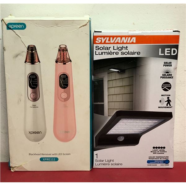 Group of 2 LED solar light & blackhead remover w/ LED screen