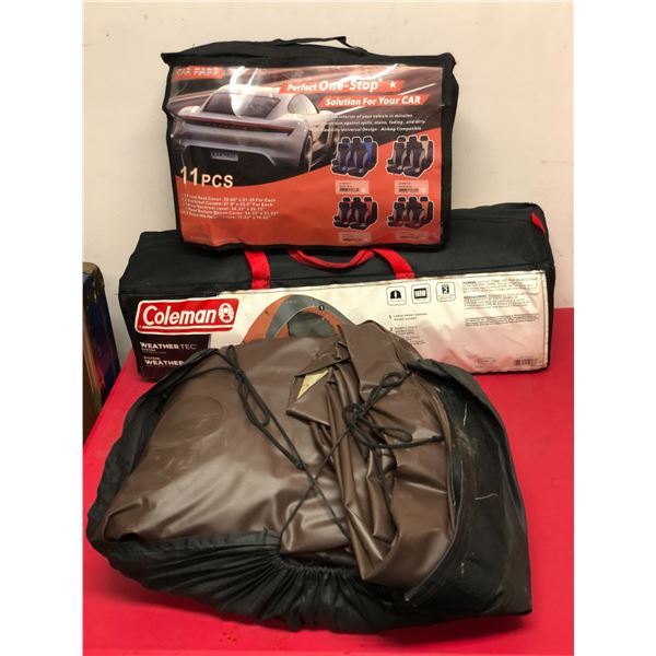 Group of front seat covers, Coleman rosewood tent 5 person, tarp