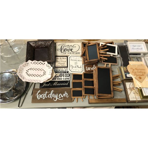 Large group of wedding signs, cake holders, etc...
