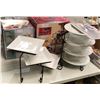 Image 2 : Group of assorted wedding/decor items including - 3 & 4 tier serving trays, cake & knife set, bouton