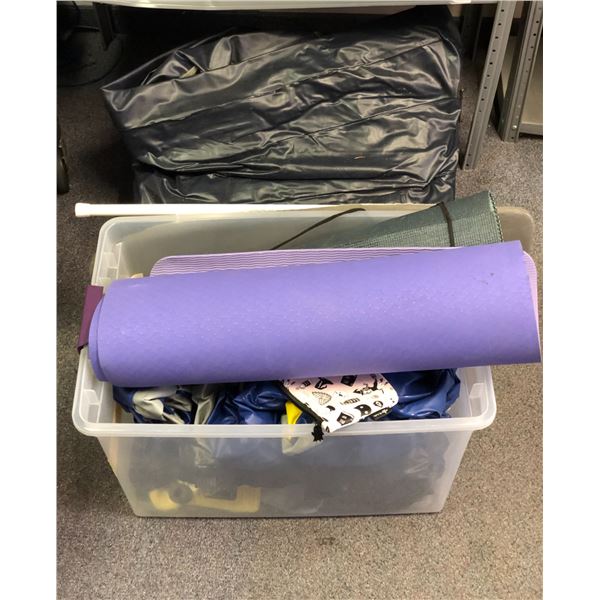 Group of misc items including - yoga mats, coleman cooler, inflatable rafts, blow up bed, etc...
