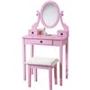 Image 1 : Roundhill Furniture - Makeup Vanity Table and Stool Set - Pink
