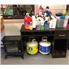 Image 1 : Large group of assorted misc. items including - decor flame electric fireplace, misc cleaning suppli