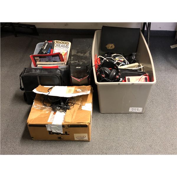 Large group of misc items including - acer computer, focusrite, misc cords, headphones, keyboard, mo