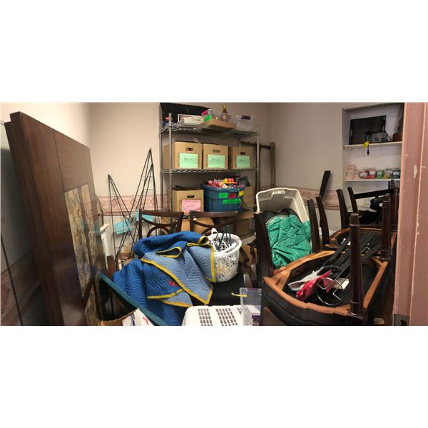 Large group of misc items including - dining chairs, prop fireworks, set dec decor, easel, etc...