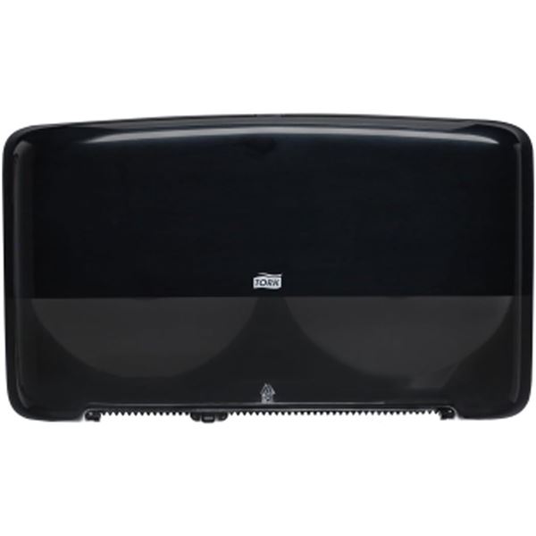 Group of 3 Tork bath tissue dispenser twin mini jumbo roll, black