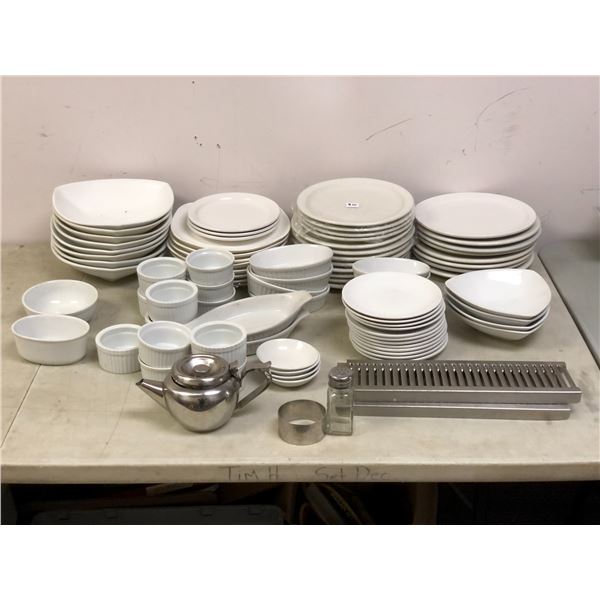 Large group of misc kitchen items including - plates, bowls, coffee pot, etc...