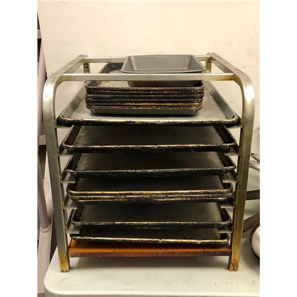 Group of commercial grade trays, tray holder w/trays