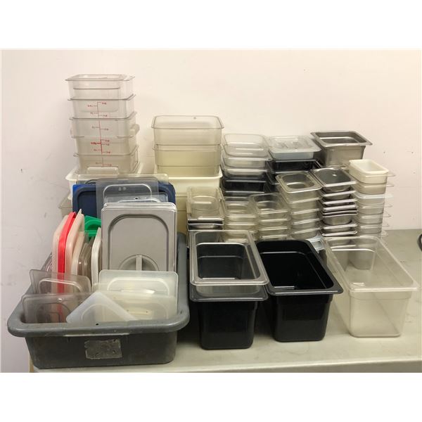 Group of misc hot/cold commercial storage pans, lids, etc...