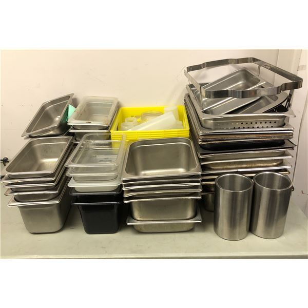 Group of misc hot/cold commercial storage pans, trays, etc...