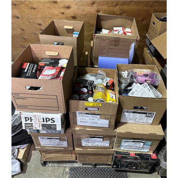 Pallet lot of misc items including - light bulbs, light tubes, etc... (approx 15 boxes of various li