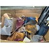 Image 3 : Pallet lot of misc items including - iron board, broom, tarp, iron board, hockey stick, under carpet