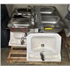 Image 1 : Pallet lot of misc items including - approx 5 commercial grade sinks (4 single & 2 double sinks)