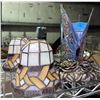 Image 1 : Vintage Tiffany Glass Butterfly lamp, stained glass light with metal antenna and base & 2 Stained Gl