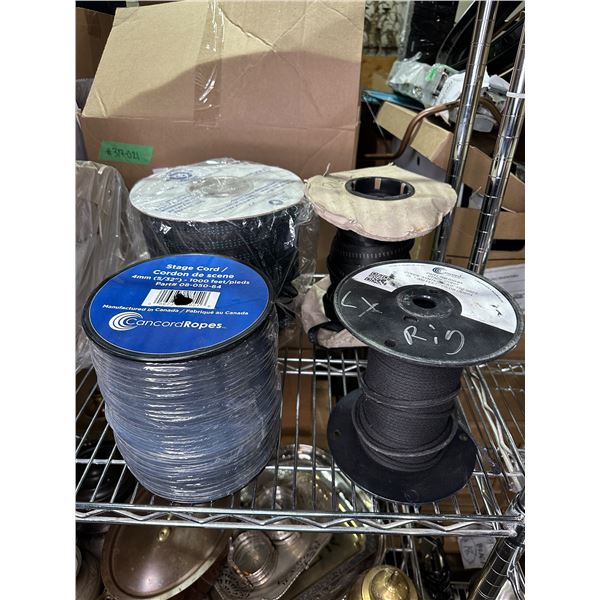 Misc group of items including - stage cord, tubular webbing tape, etc...