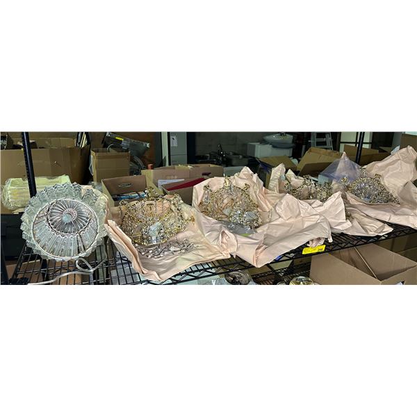 Group of 4 gold artificial crystal wall sconces  & 1 decorative ceiling light fixture