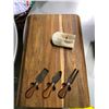Image 4 : Group of misc. decor items including - crosses, coat hanger, charcuterie board with built-in utensil