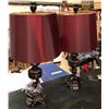 Image 2 : Group of 2 black lamps w/maroon lamp shades
