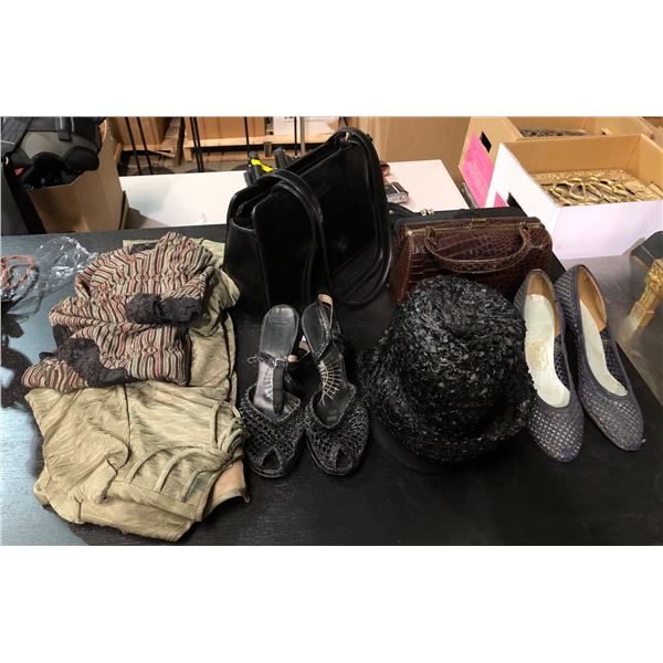 Group of misc items including - purses, hats, shoes, etc...