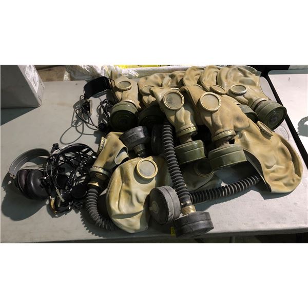 Group of approx. 12 gas mask & vintage headgear