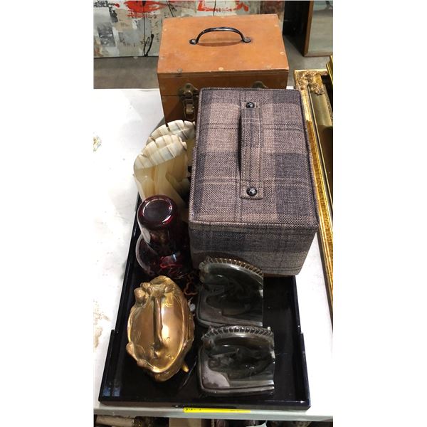 Group of misc items including - tray, decor, bookends, storage boxes, etc...