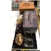Image 1 : Group of misc items including - tray, decor, bookends, storage boxes, etc...