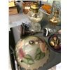 Image 2 : Group of assorted items - includes iron cooking pan, glass lantern, glass lamp shade etc.