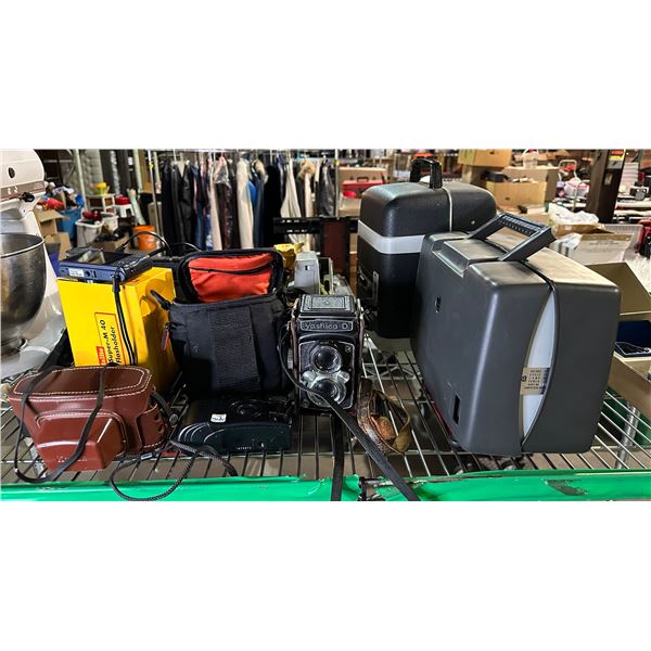 Group of assorted cameras - includes Samsung camera, vintage Nikon, Yashica-D etc.