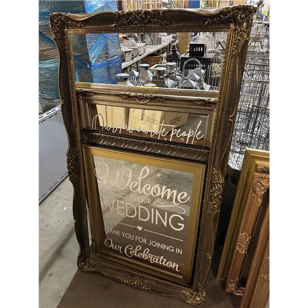 Group of 3 assorted framed decorative wall mirrors w/ 1 frame without mirror