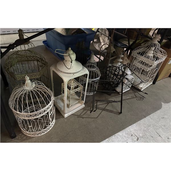 Large group of assorted wedding decor - bird cages/ candle holders/ candle lanterns (mostly metal)