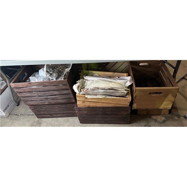 Group of assorted wooden crates & pine cones