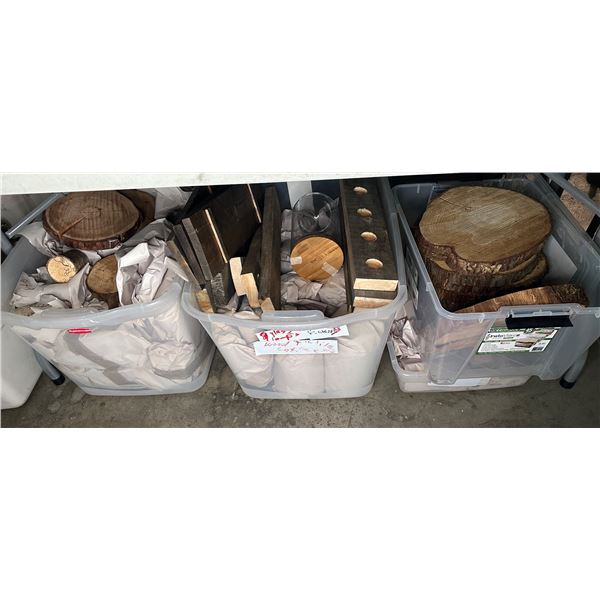 Large group of assorted decorative wooden items - wooden barks/ slates/ shot trays/ glass jars/ misc