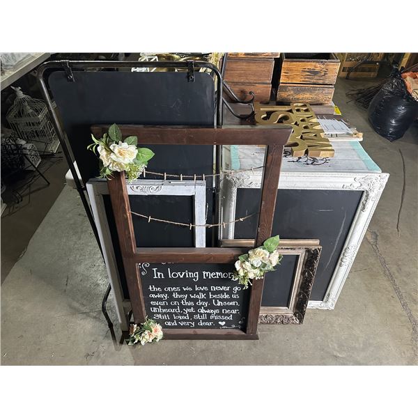 Group of assorted decorative chalkboards & framed wall hangings