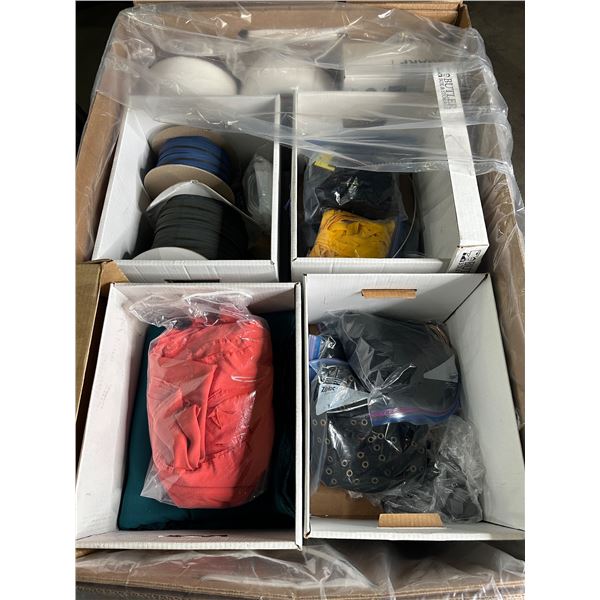 Large wardrobe box filled w/ assorted fabric