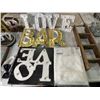 Image 3 : Group of assorted decor items including - various wedding signs; Bar, love, etc...
