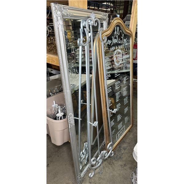Group of 2 mirrors & easel (mirrors 63 & 64in H)