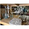 Image 4 : Group of assorted decor items including - various sized candle stick holders, wedding signs, bar sig