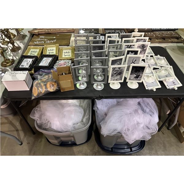 Group of assorted wedding items including - plastic picture holders, frames, wedding decor, etc...