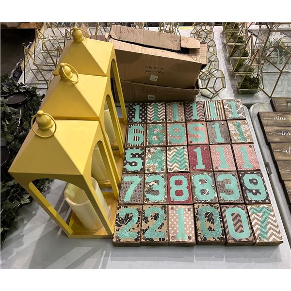 Group of wedding decor including - table numbers, candle lantern holders, etc....